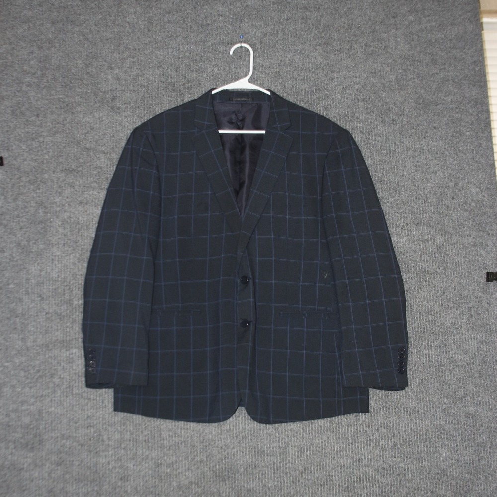 CARLO LUSSO Blazer Mens 44S Navy Blue Plaid High Twist Super Deluxe Microtech